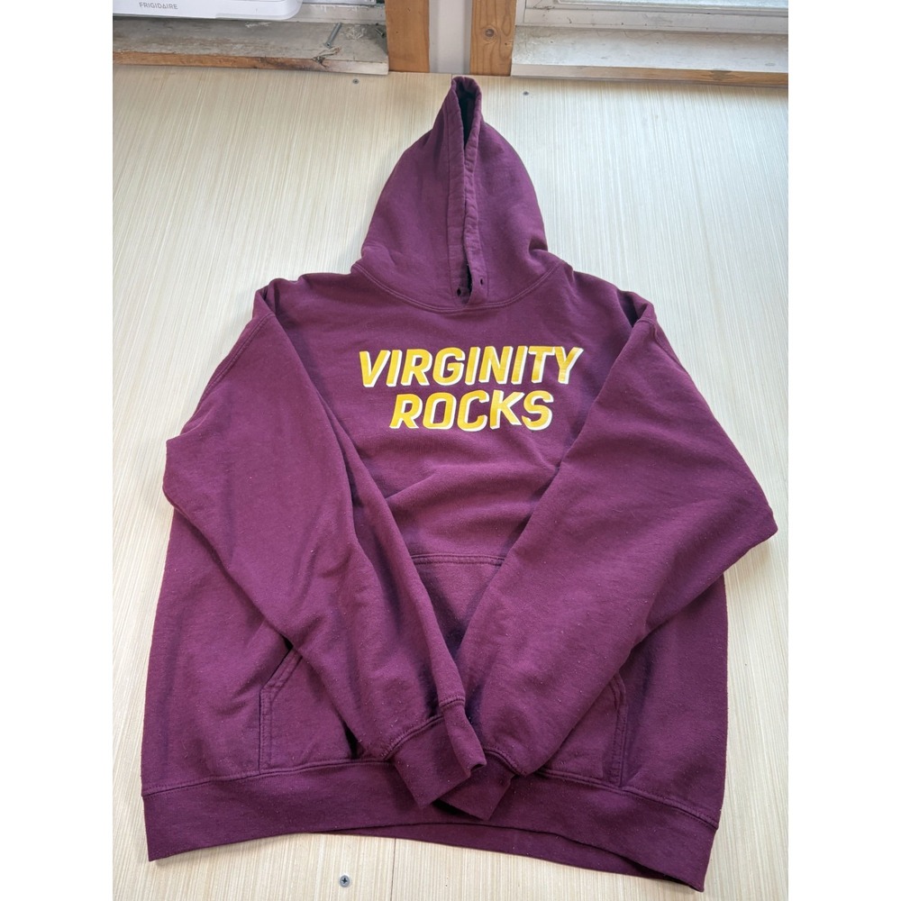 Danny Duncan Virginity Rocks Hoodie‎ Mens Large Burgundy Cotton Kangaroo Pocket
